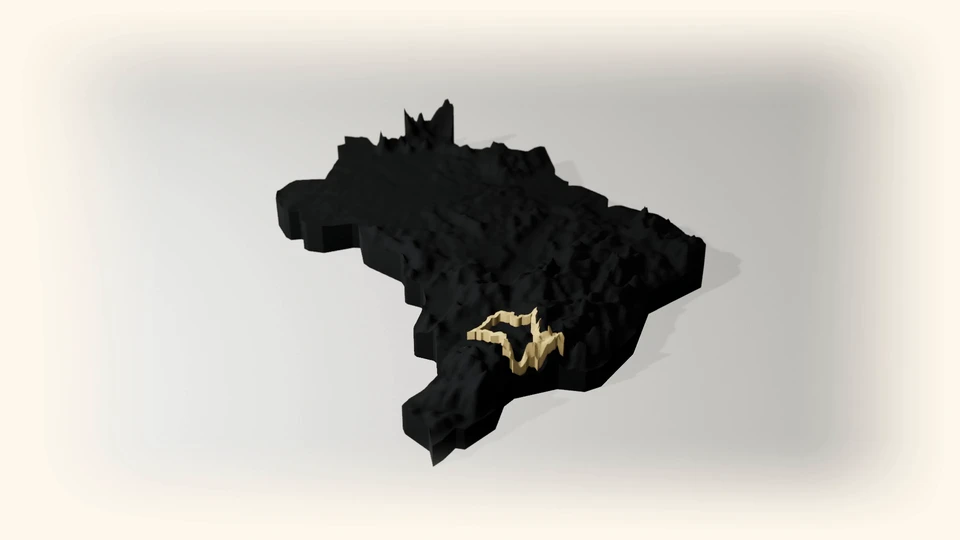 Digital visualization of the complete dark Brazil terrain object with its gold detail.