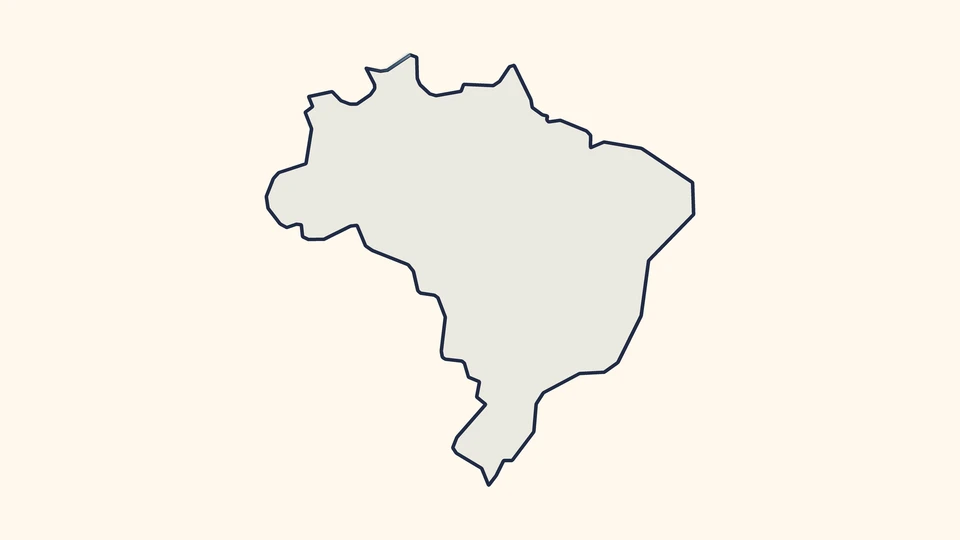 Flat, north-up outline of Brazil in an original map illustration.